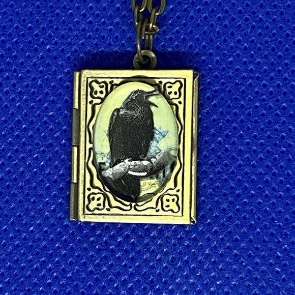 Christmas Steampunk Gothic Raven Crow Black Rockabilly Necklace Locket - Picture 5 of 10